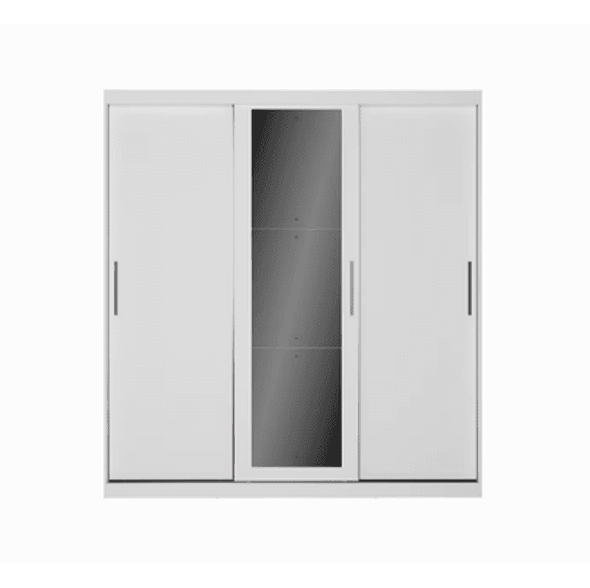 Guarda-Roupa Bartira Paris com Espelho, 3 Portas de Correr e 2 Gavetas - 201cm de largura - Branco