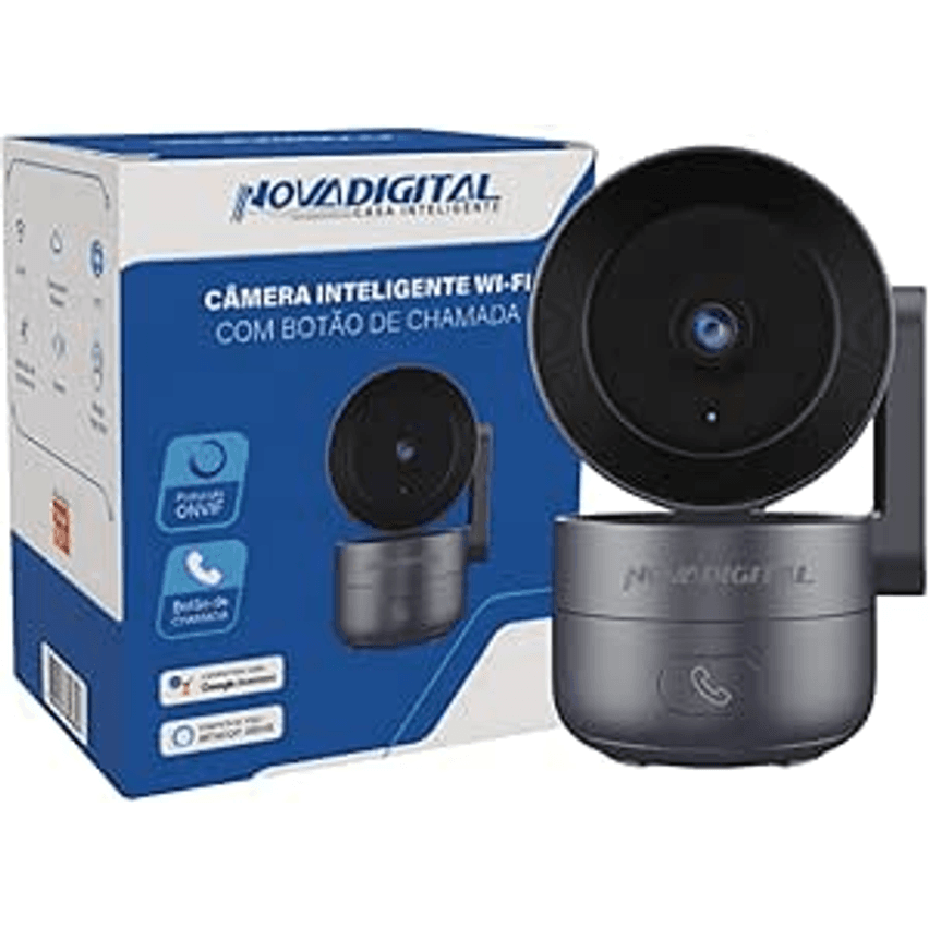 Câmera Inteligente Wifi NovaDigital 360 4MP Hd Smart Com Botão De Chamada CS-Call ONVIF Tuya Smart Life Compatível com Alexa e Google Cinza