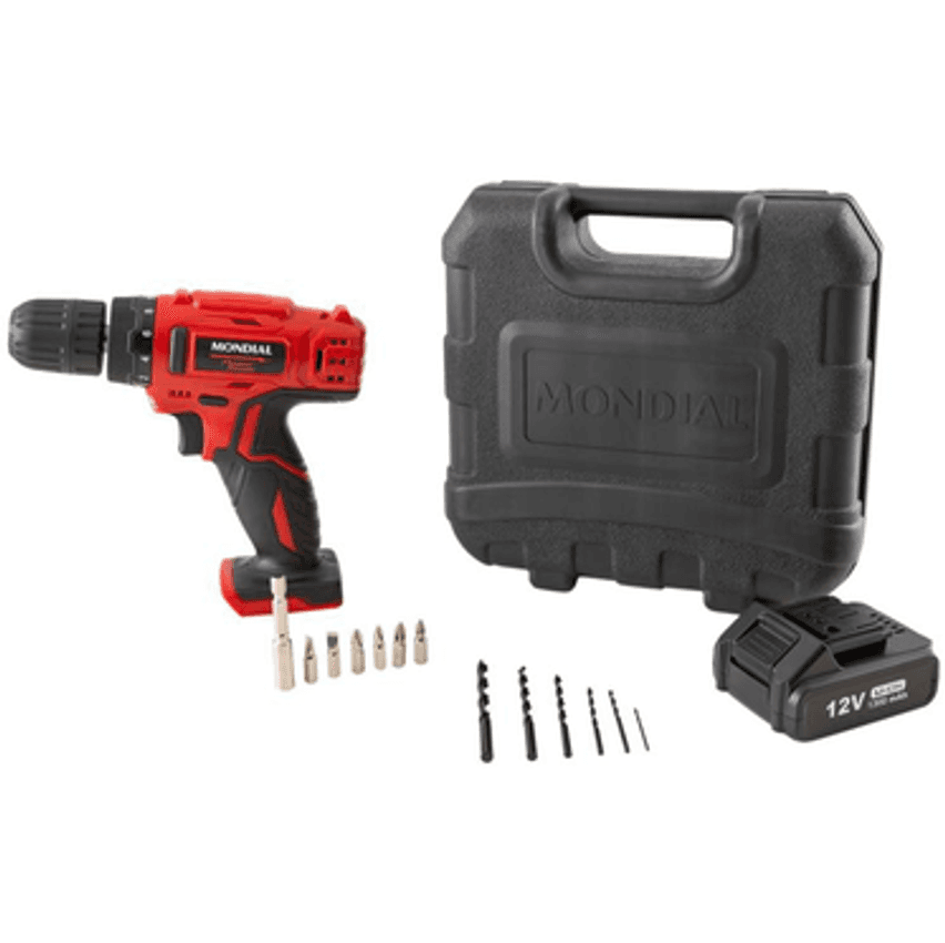 Furadeira E Parafusadeira Mondial A Bateria 12v Com Maleta Power Tools Fpf-06m