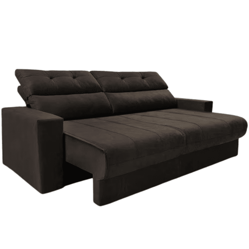 Sofá 3 lugares Cama inBox Clean com Assento Retrátil, Encosto Reclinável em Tecido Velusoft e 170 cm de Largura - Café