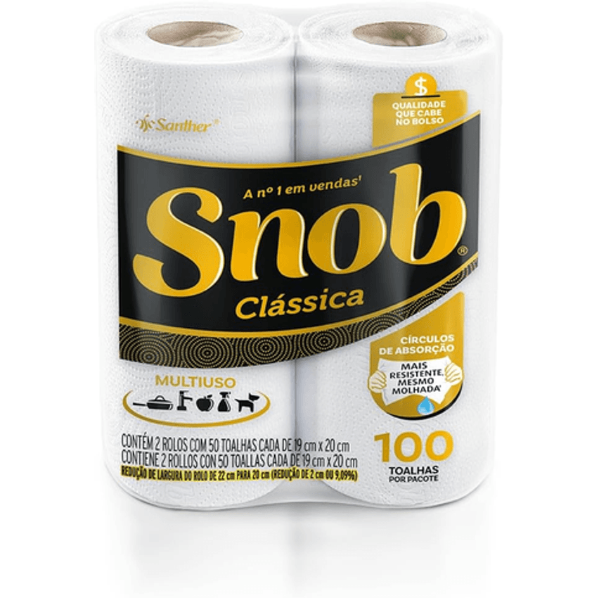 Papel Toalha Snob Multiuso Fd Branca Econom 100fls - 2 Rolos