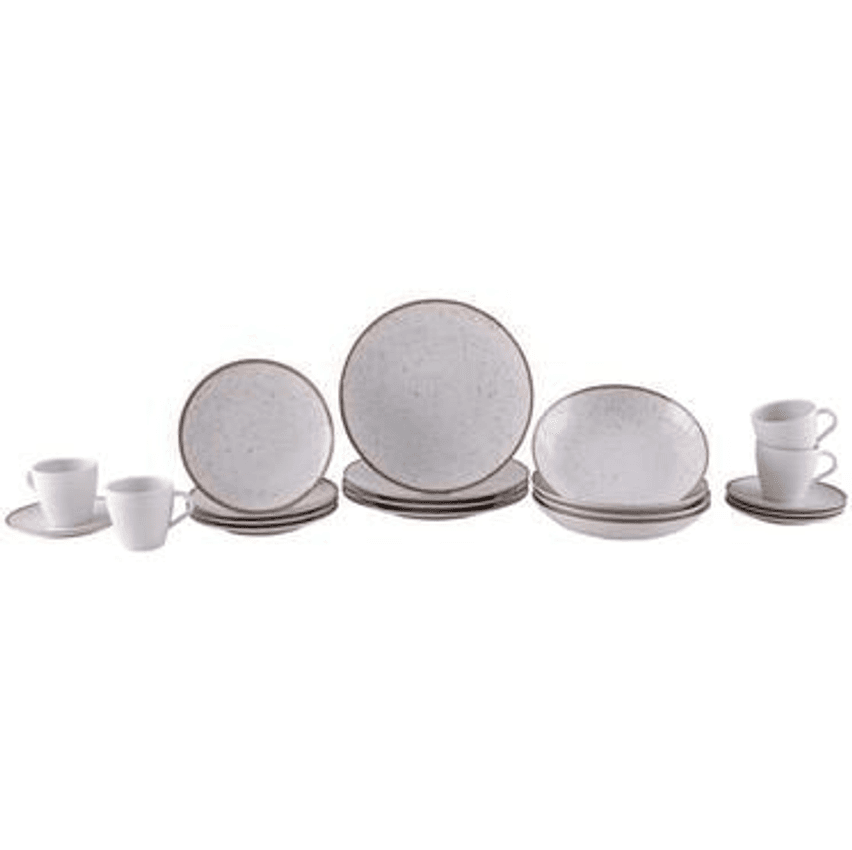 Aparelho de Jantar 20 Peças Tramontina Redondo Porcelana Branco e Marrom Mare