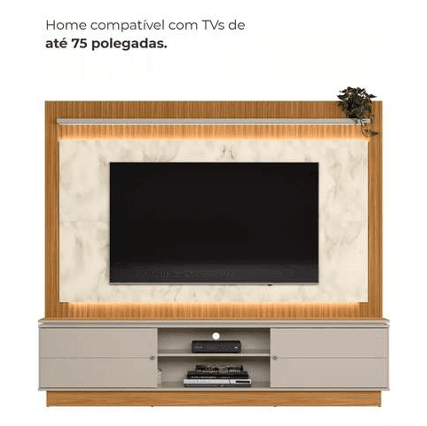 Estante Home De Tv Até 75 Pol. Com Led 2 Portas Haia Babus