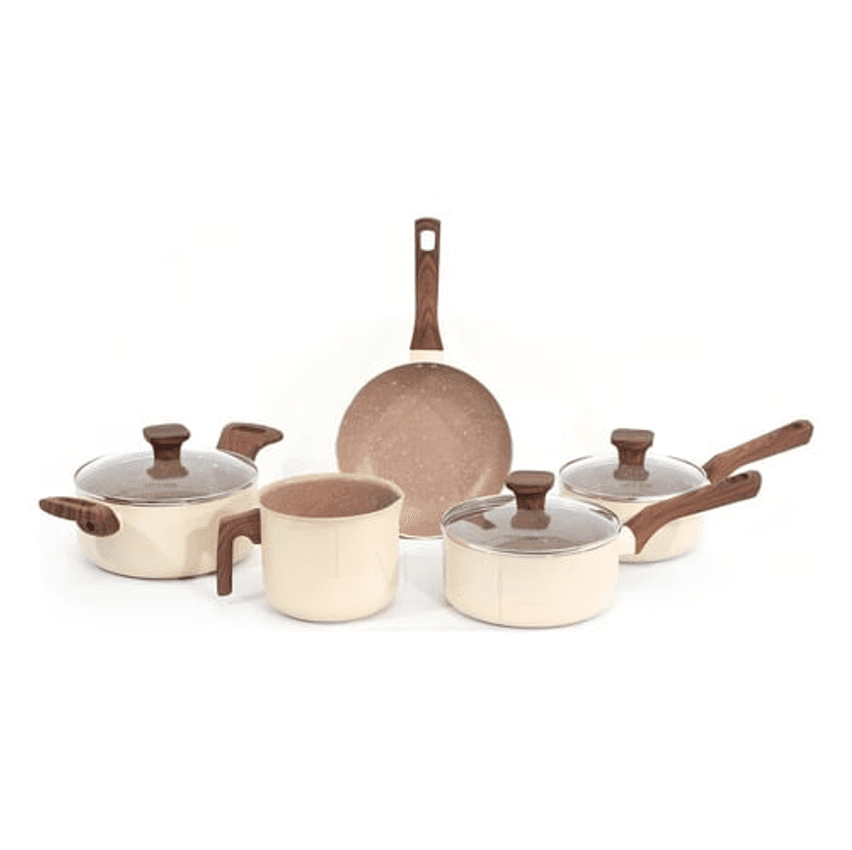 Jogo De Panelas Cook Crema Fundo Triplo Indução 5 Peças Cor Bege