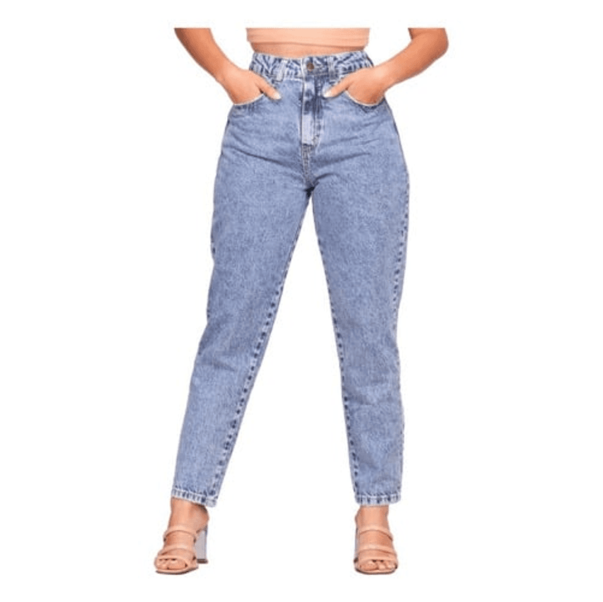 Calça Mom Jeans Feminina Cintura Alta Marmorizada