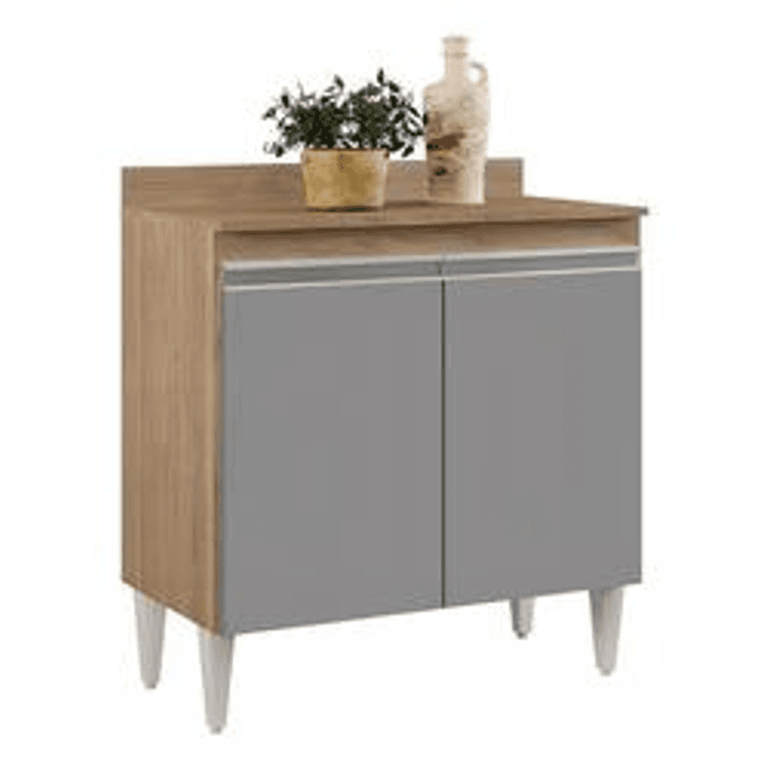 Balcão Gabinete 80cm 2 Portas Hawai Castanho/cinza - Lumil Cor Marrom Amarelado