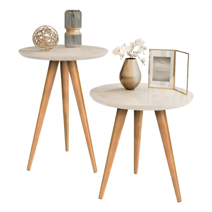 Duas Mesinhas Laterais Sofa Sala Madeira Canto Maravilhosas Cor Off White Mdf House Store