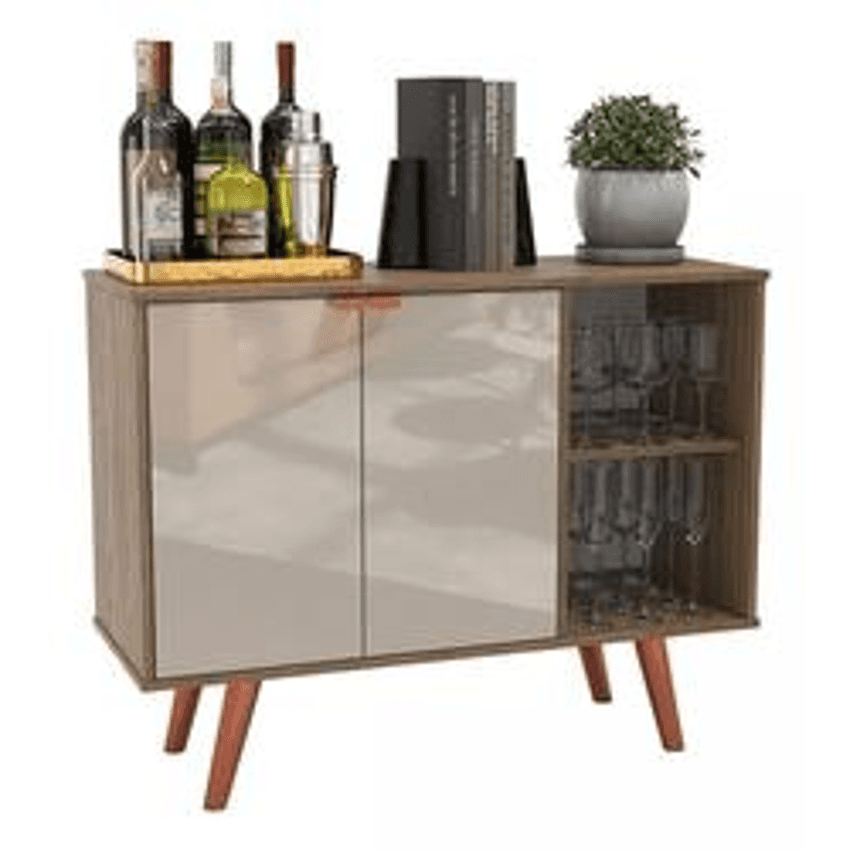 Buffet Aparador Madeirado Com Off White, 2 Portas + 2 Prateleiras - Ideal Para Cozinha, Café Ou Sala Estilo Industrial