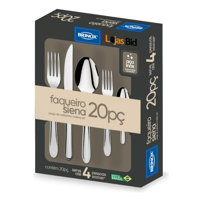 Faqueiro De Aço Inox Siena 20 Peças Brinox 5109/455 Cor Prateado