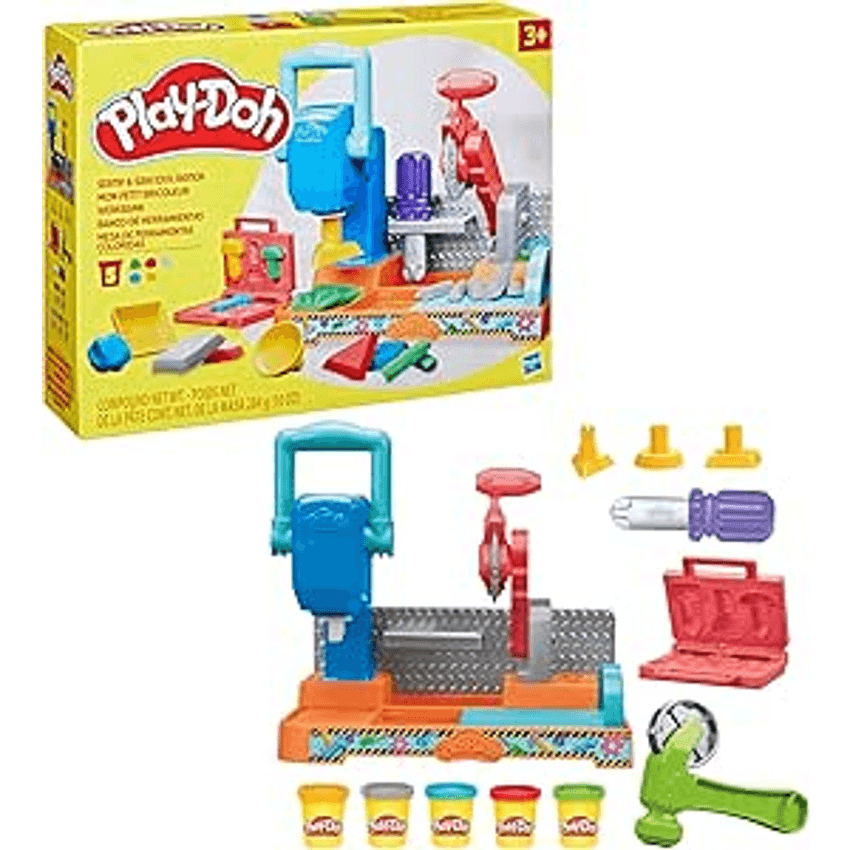 Play-Doh Mesa de Ferramentas Coloridas Playset, Brinquedo de Construção para Meninos e Meninas 3+