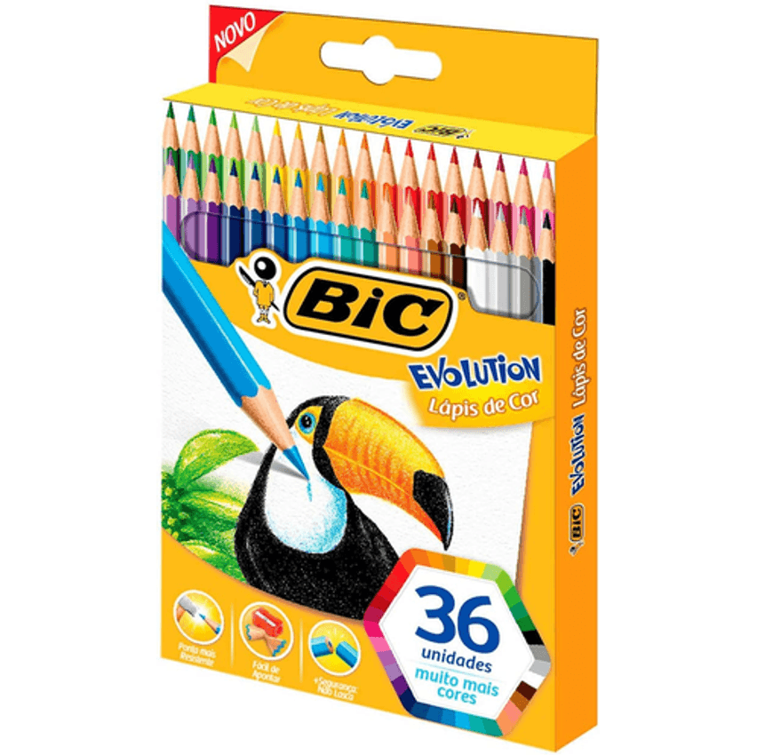 Lápis de Cor Sextavado BIC Evolution, 36 Cores Vivas e Intensas, Seguro para Crianças, 930230, Blister 1 Unidade