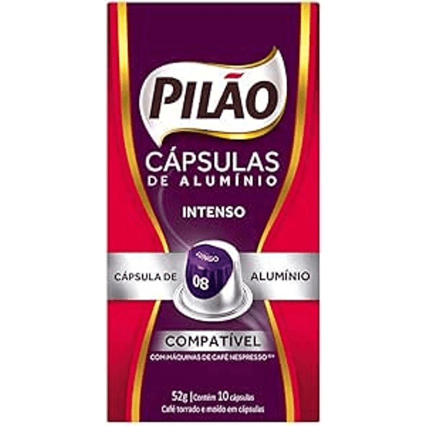 Café em Cápsula Torrado e Moído Lungo Intenso Pilão Caixa 52g 10 Unidades