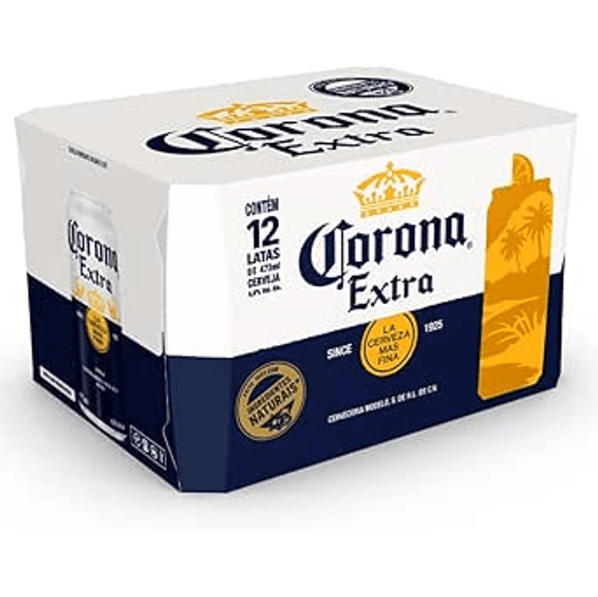 Pack Cerveja Corona Extra, Lata, 473ml, Caixa 12 unidades