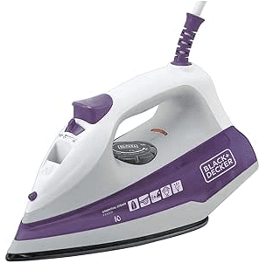 Black Decker Ferro de Passar Roupa, com Vaporizador, Base Antiaderente, Branco e Roxo, Modelo FX1000, 127V