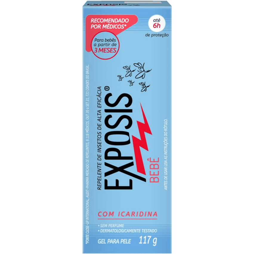 Exposis Bebê, Repelente Gel de Mosquitos, com Icaridina, Até 6h de Proteção, 117g
