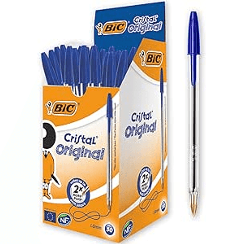 Caneta Bic Azul Cristal Dura Mais – Ponta Esferográfica Média de 1.0mm. Escrita Macia e Cor Intensa