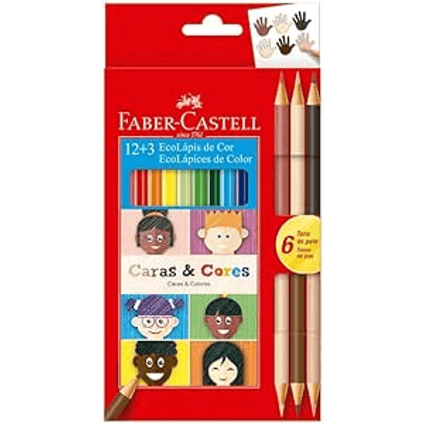 Lápis de Cor Ecolápis Caras & Cores 12 Cores + 6 Tons de Pele, Faber-Castell