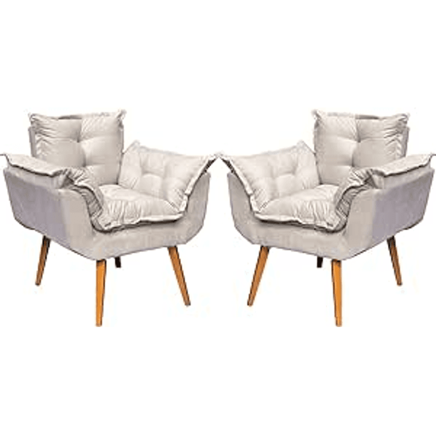 Kit 2 Poltronas Alice Para Sala Decorativas Cadeiras Confortáveis Para Sala De Espera Recepção Consultório Escritório Manicure Pé Castanho - Clique & Decore (bege)