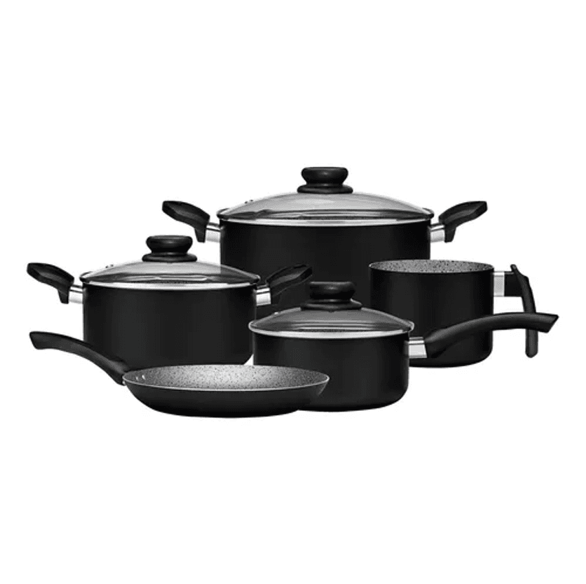 Jogo De Panela Antiaderente Caçarola Frigideira Leiteira 5pç Cor Preto Panelux 5001842 5001841