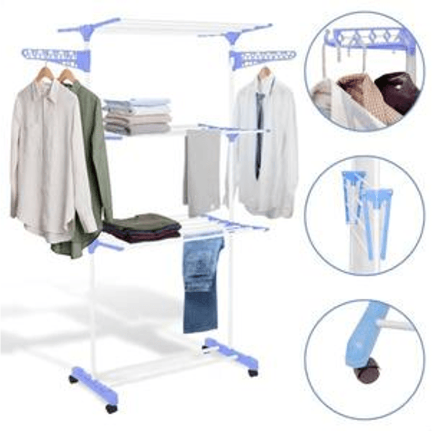 Varal De Chão Vertical Para Roupas 3 Andares Dobrável Portátil Grande - KONTUZ HOME