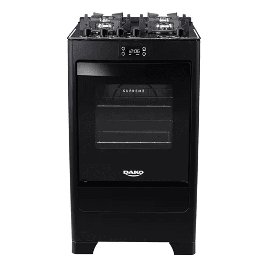 Fogão 4 Bocas Preto com Mesa de Vidro e Timer Digital Dako Supreme Black Glass 127V/220V 60 Litros
