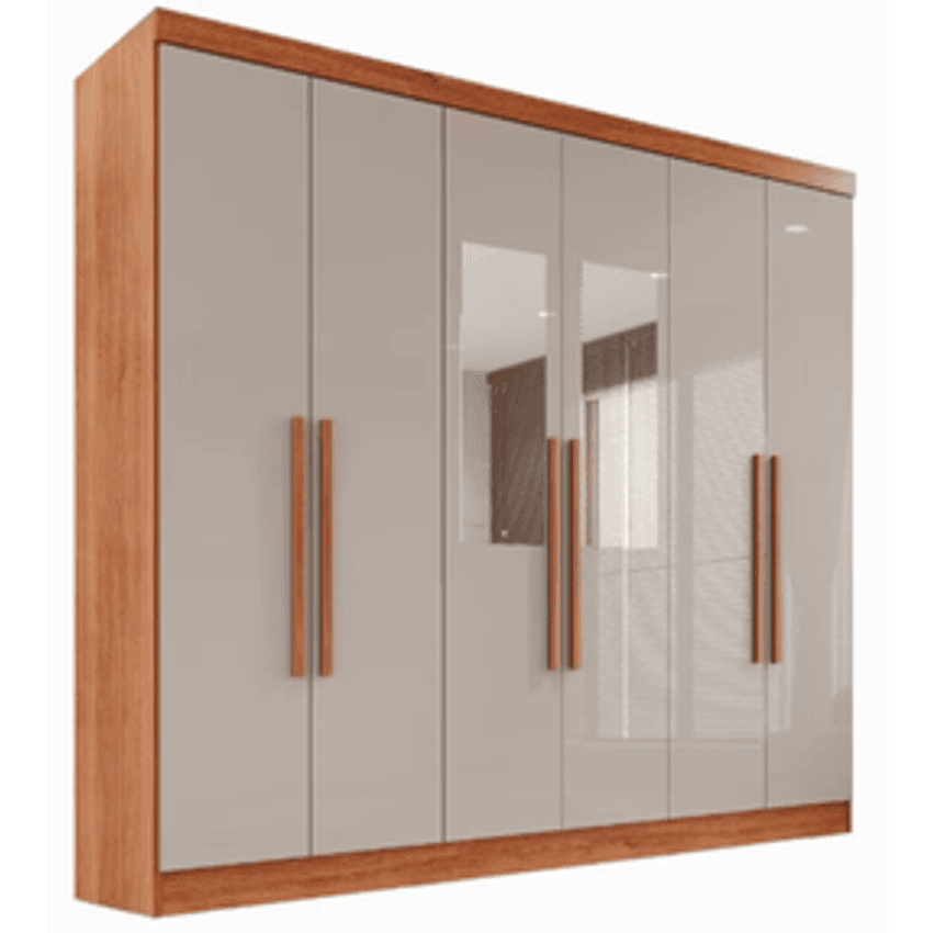 Guarda-Roupa Casal Com Espelho 6 Portas 2 Gavetas França Cinamomo/Off-White - Bege