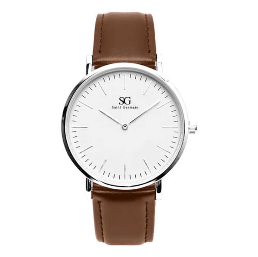 Relógio De Couro Marrom Masculino Bronx Silver 40mm Cor do fundo Branco