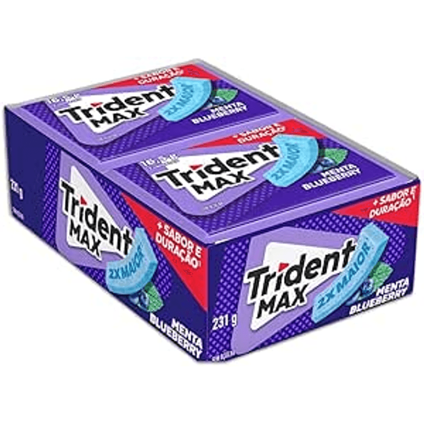 Chiclete Trident Max Menta Blueberry Sem Açúcar - Caixa com 14 unid. de 16,5g