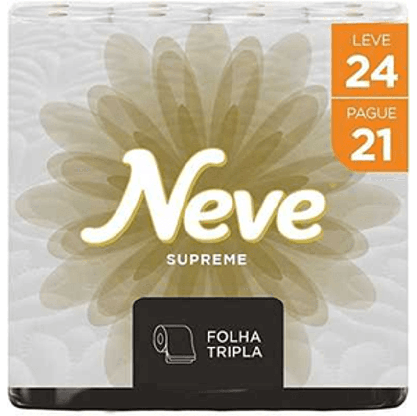 Neve Papel Higiênico Supreme Folha Tripla, 20m, Leve 24 Pague 21 Rolos