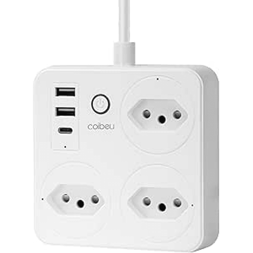 Filtro de Linha, Tomada Inteligente Wifi, Extensão Tomada, Regua Tomada, Regua de Energia, 3 Tomadas, 2 Interfaces USB, 1 Porta USB Tipo-C, Suporte para Controle Por Voz, Controle de Smartphone (Branco)