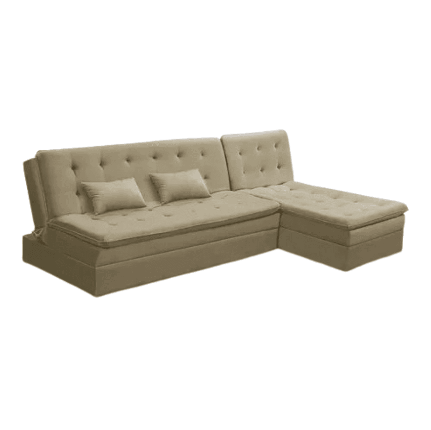 Sofá Cama King 5 Lugares 2,70m Alice Suede Bege