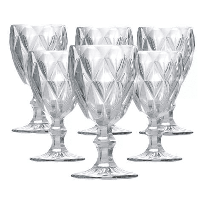 Jogo De Taças Diamante De Vidro 6 Peças 340ml Água Suco