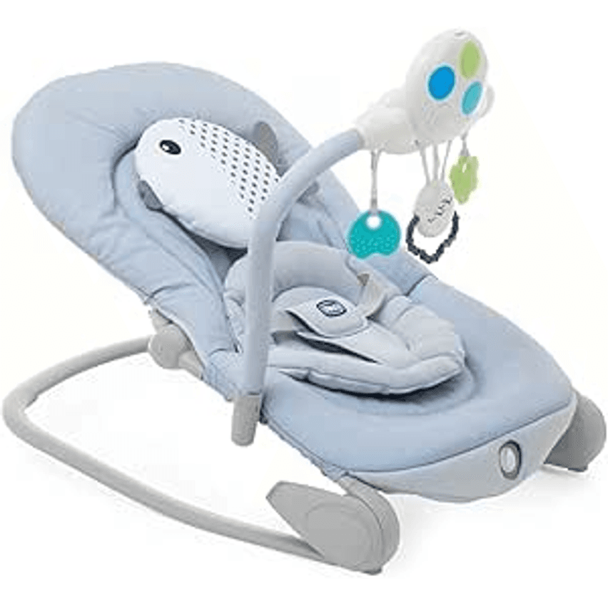 Chicco Balloon Rede de bebé evolutiva de 0 meses a 18 kg, baloiço bebé com função de cadeira, encosto recarregável, fecho compacto, vibração, brinquedo eletrónico, luzes e som, cinzento (Dots)