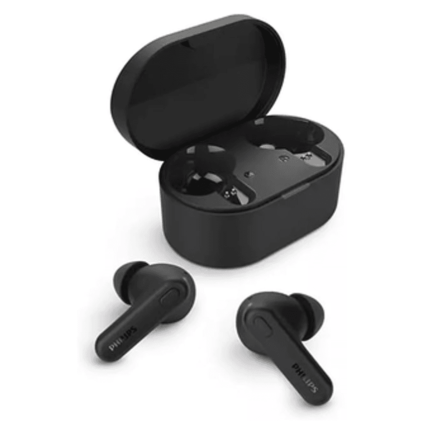 Fone De Ouvido Sem Fio Tws Philips Tat1108bk/00 - Bluetooth Com Microfone, Formato Em Haste, Ipx4, Energia Para 15 Horas Totais E Na Cor Preto