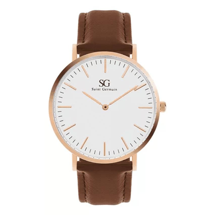 Relógio Saint Germain Bronx Rosé Gold 40mm Cor Da Correia Marrom Cor Do Fundo Branco
