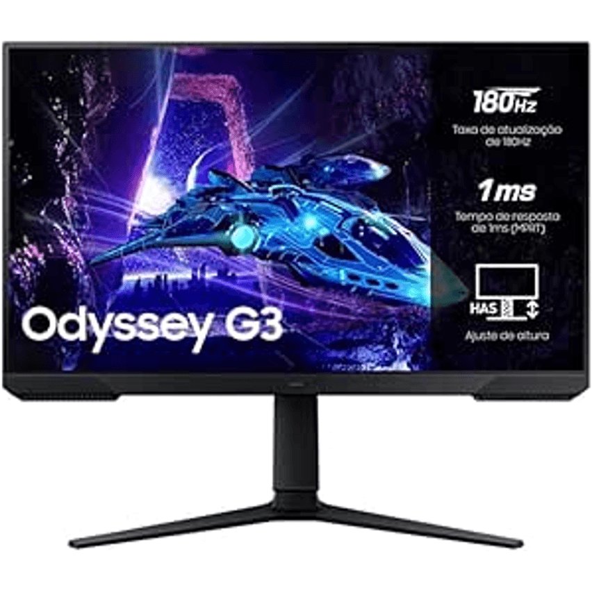 Monitor Gamer Samsung Odyssey G3", 27", 180Hz, 1ms,Ajuste de Altura,Freesync,DP,HDMI,FHD, preto