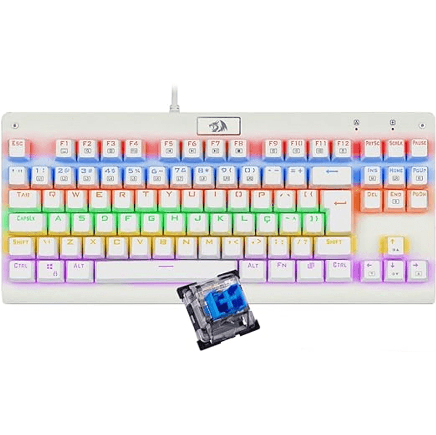 Teclado Mecânico Gamer Redragon Dark Avenger Lunar White IIuminação Rainbow Switch Azul K568W-R