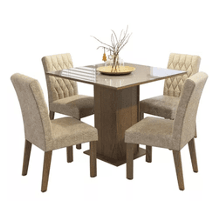 Sala Jantar Estofada Mesa Tampo Vidro 4 Cadeiras Madesa Anaju Rci Cor Rustic/crema/imperial Mdja0401387gsim