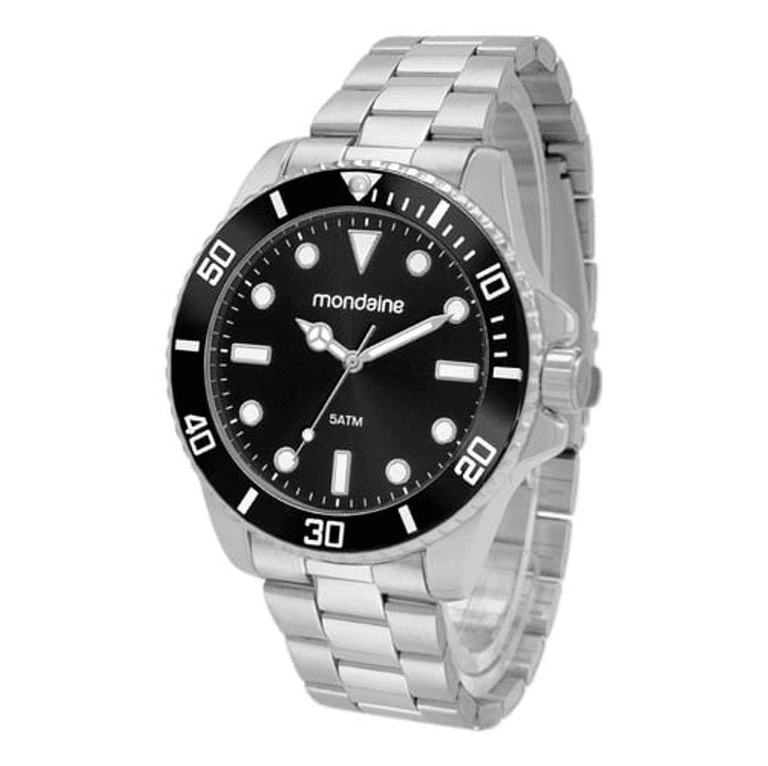 Relógio Prata Masculino Mondiane 32549g0mvne1 Cor Da Correia Prateado Cor Do Fundo Preto