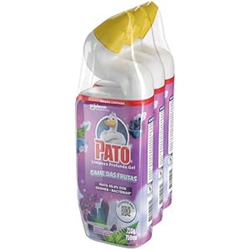 Pato Limpador Sanitário Kit Game das Frutas, Desinfetante Sanitário, Desodorizador Sanitário de Limpeza Profunda, 3 Unidades, 750ml cada