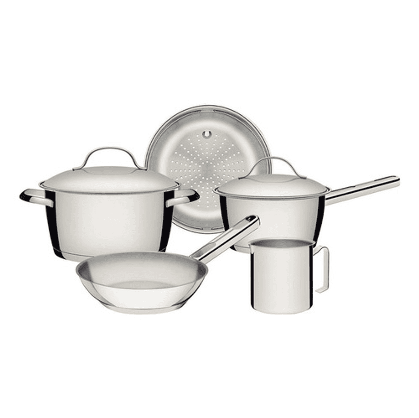 Conjunto De Panelas Tramontina Fogão De Indução Allegra 5 Pç Cor Aço inoxidável
