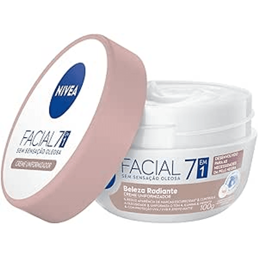 Nivea Hidratante Facial Beleza Radiante 7 Em 1 100g - 7 Benefícios Em 1 Potinho: Reduz Marcas Escurecidas, Controla Oleosidade, Uniformiza, Ilumina, Hidrata, Proteção Uva/uvb E Efeito Matte
