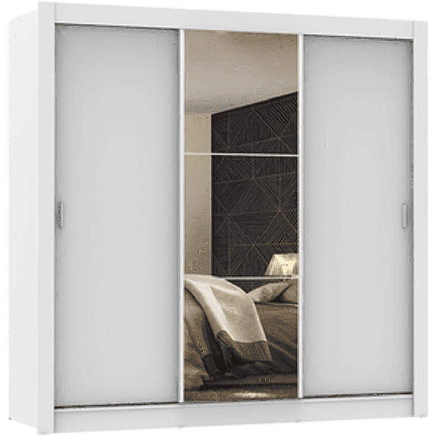 Guarda Roupa Casal Madesa Mônaco 3 Portas Correr Espelho Cor Branco 1093d81e