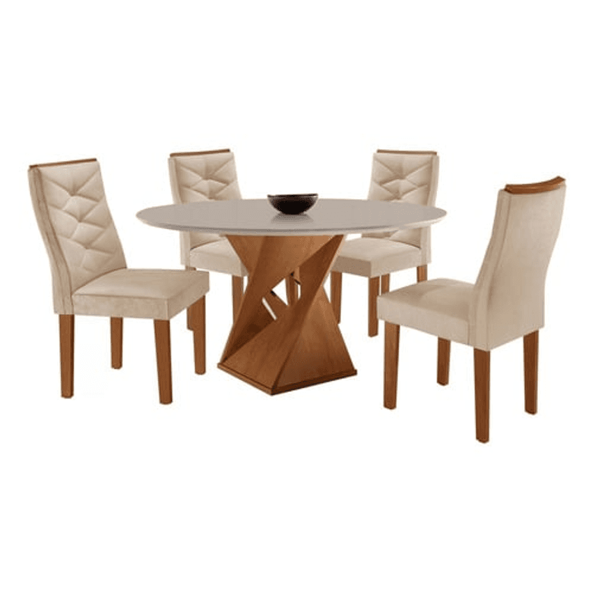 Conjunto Mesa Redonda Com 4 Cadeiras Tampo Mdf