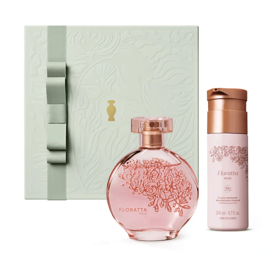 Combo Presente Dia das Mães Floratta Rose: Desodorante Colônia 75ml + Creme Corporal 200ml + Caixa de Presente