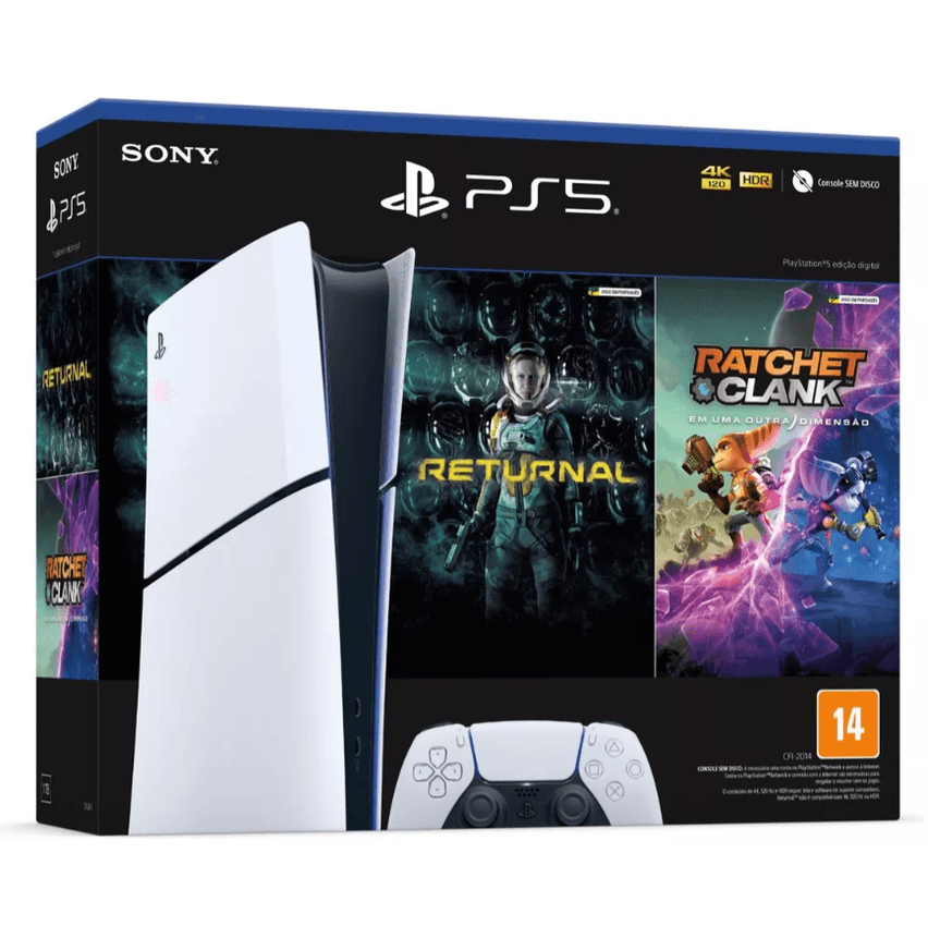 Console PlayStation 5 Midia Fisica Slim Branco 1TB Returnal e Ratchet e Clank Controle Sem Fio Dualsense Branco