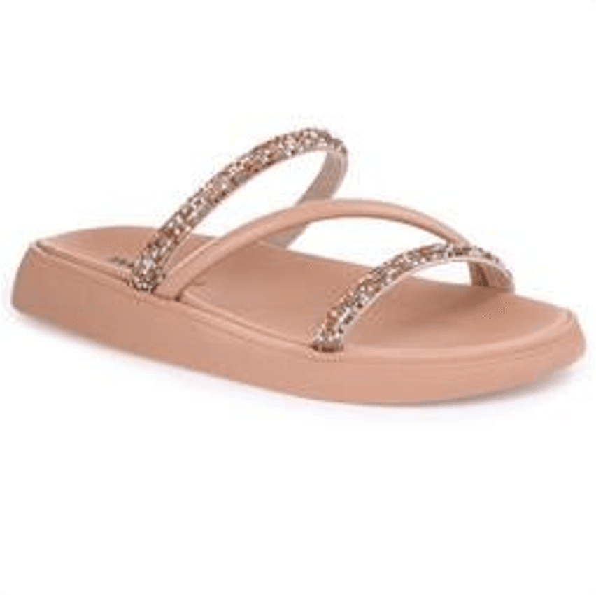 Sandália Moleca Papete Feminina Brilho Glitter Slide Nude
