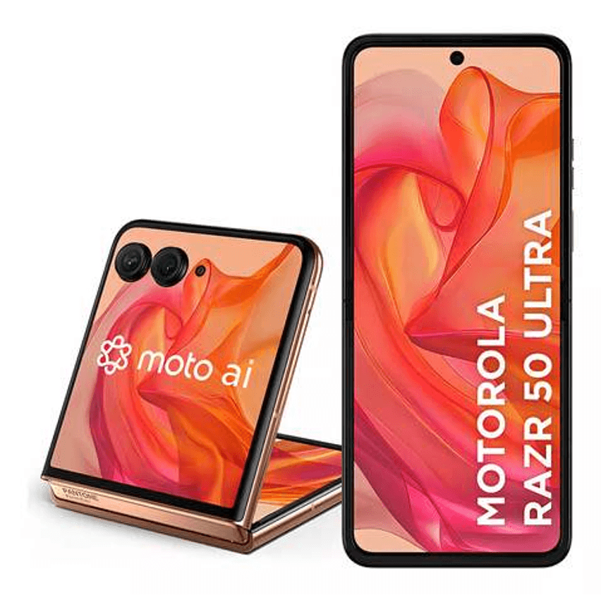 Smartphone Motorola Razr 50 Ultra - 512GB 24GB (12GB RAM+12GB Ram Boost) Tela dobrável 6,9" pOLED e externa 4” Moto AI camera IPX8 - Peach Fuzz