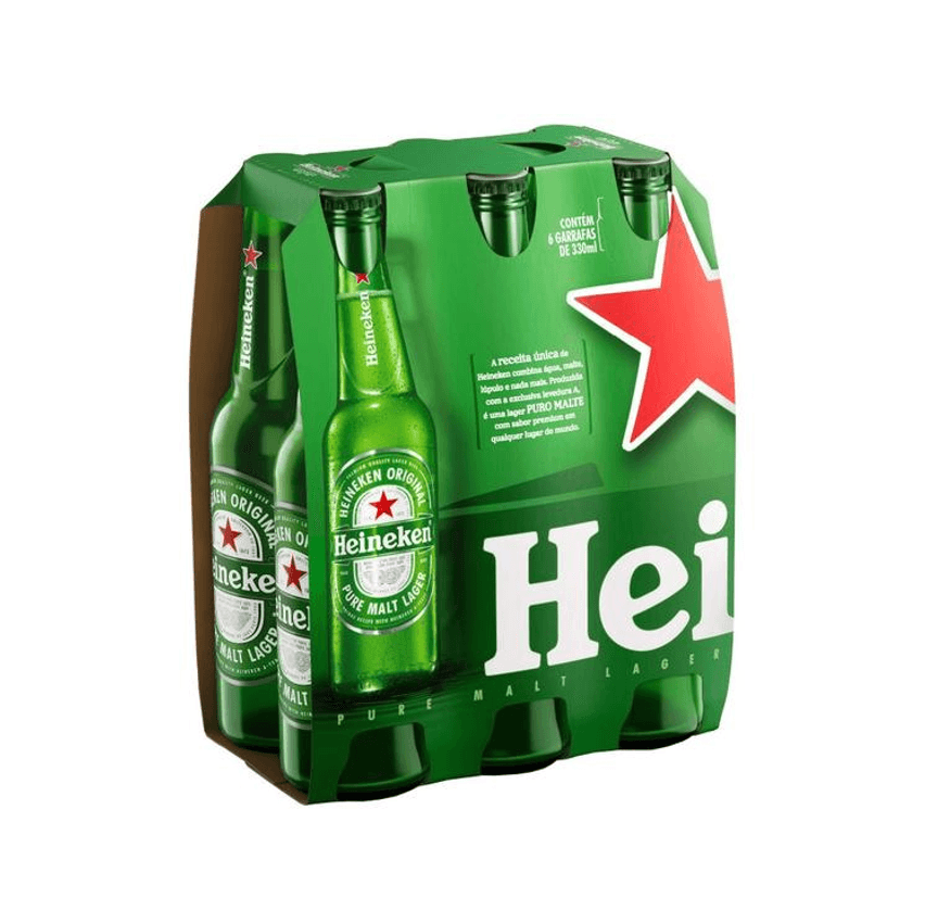 Cerveja Heineken Premium Puro Malte Lager - Pilsen 6 Garrafas Long Neck 330ml