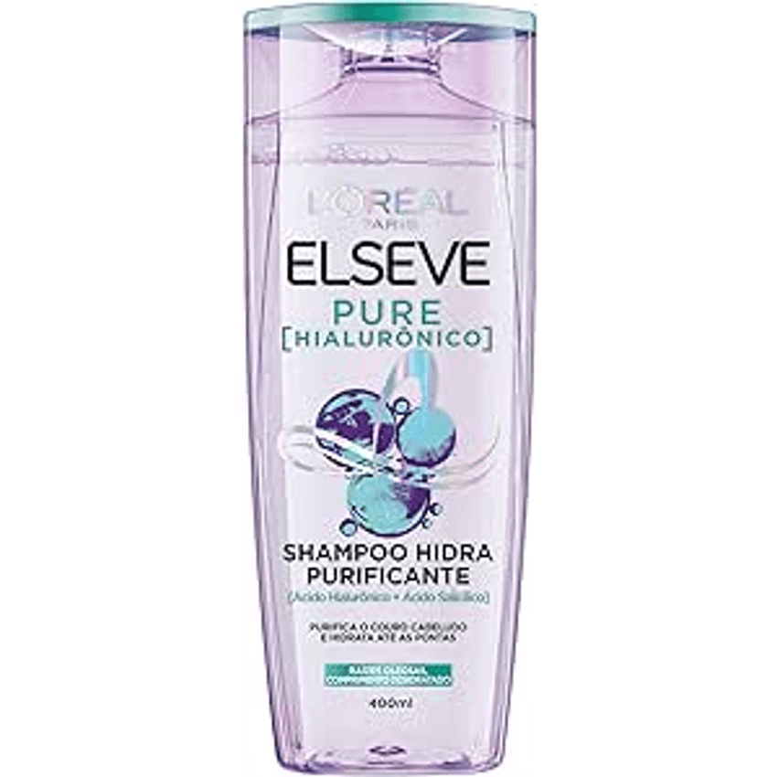 L'Oréal Paris Elseve Shampoo Hidra Purificante Pure Hialurônico, Purifica o Couro Cabeludo e Hidrata até as Pontas, 400ml